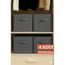 4 Lü Antrasit Dolap İçi Düzenleyici Kutu - 30x30x30 Cm Katlanabilir Çok Amaçlı Saklama Kutusu