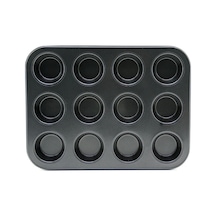 12 Gözlü Metal - Siyah Düz Muffin - Kek Kalıp 5468 Çok Renkli