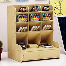 Çapraz 9 Bölmeli Çekmeceli Akçaağaç Masaüstü Kalemlik Organizer, Amz052 Genel