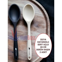 Sert Uçlu Isıya Dayanıklı Silikon 28 Cm Kaşık Siyah-krem Sert Uçlu Isıya Dayanıklı Silikon 28 Cm Kaşık Siyah-krem