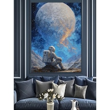 Ahşap Tablo Ayda Oturan Yalnız Astronot
