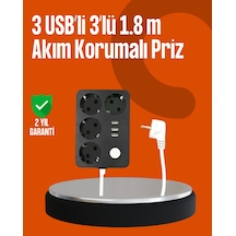 Akım Korumalı 3 Usb Portlu 4 Lü Priz 4.1a Hızlı Şarj Diğer