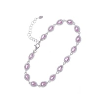 Nagiss Pembe Zirkon Taşlı Damla Model 925 Ayar Gümüş Kadın Bileklik