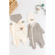 Baby Leopar Desenli 2'Li Uzun Kollu Kız Bebek Tulum Takım 001