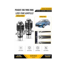 Peugeot 206 1998-2006 H4 Led Far Ampulü Beyaz Işık Canbus Mini Lensli 2'li Set