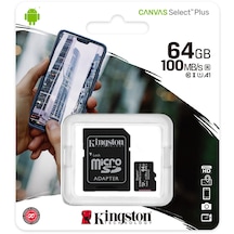 Kingston Canvas Select Plus SDCS2/64GB 64 GB MicroSDXC Class 10 UHS-I Hafıza Kartı + Adaptör