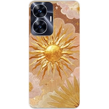 Realme C55 Uyumlu Altın Güneş Ve Yıldız Desenli Baskılı Silikon Kılıf Renkli