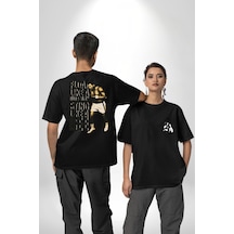 Kelebek Gibi Uçar Arı Gibi Sokarım Ali Boks Siyah Oversize Unisex Ön Ve Sırt Baskılı Tişört Siyah
