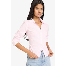Defacto Fitted Çizgili Bengalin Pembe Kadın Gömlek D4013ax/pn633 Pembe