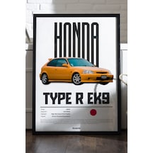 Honda Type R Ek9 Araba Siyah Ahşap Çerçeveli Poster, Dekoratif Duvar Tablosu