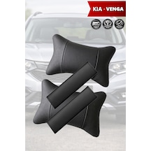 Kia Venga Uyumlu Set Deri Yastık Deri Kemer Koruyucu Lüks Siyah
