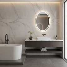 70x90 Cm Luna Oval Led Dokunmatik Banyo Aynası Dimmerli Işıklı Beyaz Işık 6500k Beyaz
