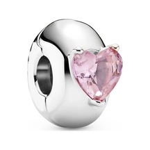 Nur Silver Pembe Renk Kalp Detaylı Klips Gümüş Charm Nur-bl10778