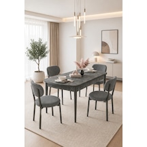 Renlife Açılır Yemek Masası Ve Sandalye Seti Metal Ayaklı 4 Sandalye + 80x130 Masa Aris Aris Antrasit