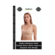 Carlburn Premium Kadın Dikişsiz Pedli Esnek Kalın Askılı Sporcu Sütyeni Ten Rengi Konfor Aktif Hareket