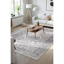 Stonart Eskitme Vintage Desenli Gri Otantik Yıkanabilir Şönil Halı Al 456 gri