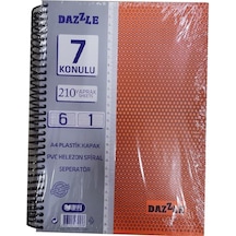 6+1 Ayraçlı Defter 7 Konulu 210 Yaprak 1 Adet 6 Kareli 1 Çizgili Spralli Plastik Kapak Seperatörlü Turuncu