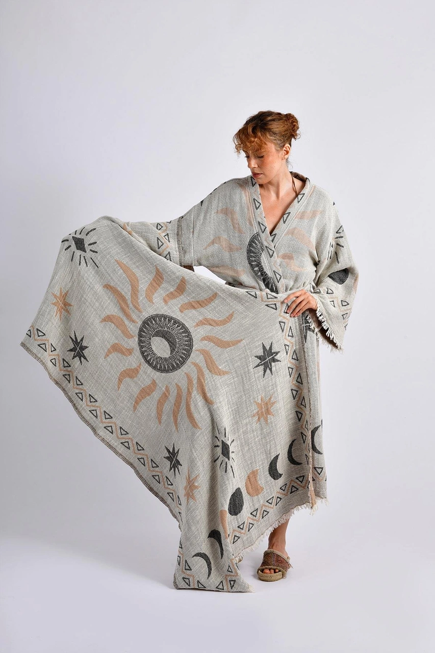 Brandsmithshop Gri- Kahverengi Sun Kimono & Pestemal Seti Çok Renkli