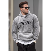 Madmext Kapşonlu Peluş Sweatshirt Gri 4390 Gri
