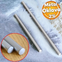 Alüminyum Metal Oklava 2'li Set 74-49 Cm Börek Hamur Yufka Açma Silindir Yuvarlak Uzun Kısa Mutfak