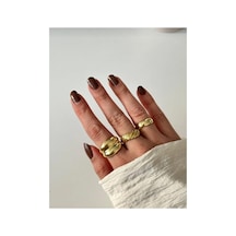 Lunarie 3'lü Dome Chunky Vintage Yüzük Seti 14k Gold Burgu Altın