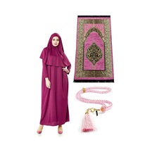 Tek Parça Namaz Elbisesi - Seccade - Tesbih - Ibadet Seti - Fuşya