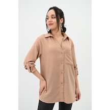 Koza Butik Kadın Keten Cep Detaylı Gömlek 1732-24 001