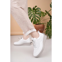 Nesilshoes Modessa 121 Beyaz Bağcıklı Hakiki Soft Deri Kadın Ayakkabı