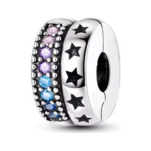 Fubena Renkli Taşlı Ve Yıldız Klips Charm Gümüş