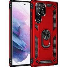 Newface Samsung Galaxy Uyumlu S23 Ultra Kılıf Sofya Yüzüklü Silikon Kapak - Kırmızı Diğer