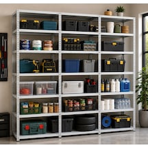 7 Katlı 3'lü Galvaniz Çelik Raf 31x93x200 Cm Depo, Arşiv, Kiler, Dosya, Market Rafı