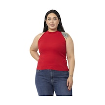 Disentis Büyük Beden Halter Yaka Yarım Balıkçı Fitilli Kaşkorse Kırmızı Body-kırmızı Kırmızı