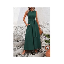 Butik İstanbul Kadın Omuzlardan Açık Belden Bağcıklı Uzun Aerobin Elbise Zümrüt
