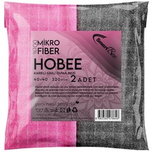 Hobee 2'li Kareli Simli Ovma Bezi 40x40 320gsm - Pembe/Gri