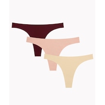 Nbb Lazer Kesim Normal Bel 3'lü Paket Tanga Bordo, Ten, Siyah, P Bordo-pudra-ten