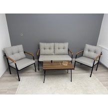 Modern Güneş Balkon, Bahçe, Cafe - Metal Kanepe Koltuk Takımı - 2+1+1 + Sehpa Açık Gri Modernsh27 Açık Gri
