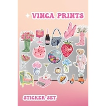 Vinca Pembe Etiket Macbook Notebook Tablet Telefon Ajanda Laptop Defter Sticker Seti Abanoz