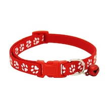 Kırmızı Kedi Ve Köpek Tasması Baskılı Yaka Tasması Çanlı Evcil Hayvan Tasması