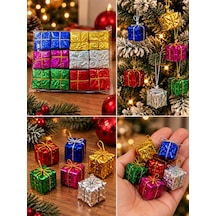 24 Adet 3 Cm Yılbaşı Ağacı Süsü Mini Hediye Paketi Süsleri Renkli Noel Ağacı Dekoru