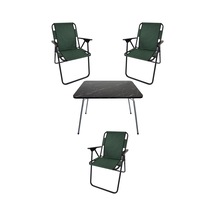 Bofigo 60X80 Granit Desenli Katlanır Masa + 3 Adet Katlanır Sandalye Kamp Seti Bahçe Takımı Yeşil