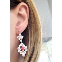 Mercan Taşlı 925 Ayar Gümüş Rose Tasarım Küpe