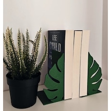 Monstera Yaprak Tasarımlı Dekoratif Kitap Tutucu Seti - 2 Li Deve Tabanı Kitap Destiği