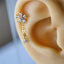 Heppii Cerrahi Çelik Zincir Sallantılı Çiçek Tragus Piercing Helix Kıkır Çok Renkli