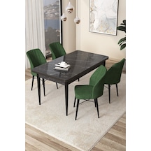 Canisa Concept Arp Serisi, 71x110 Sabit Mutfak Masa Takımı, Siyah Mermer Desen Masa 4 Haki Yeşil Sandalye Masa Siyah Mermer Desen Sandalye Su Yeşili