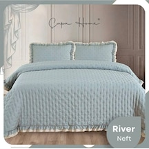 River Rose Pliseli Ultrasonic Çift Kişilik Yatak Örtüsü Açık Yeşil
