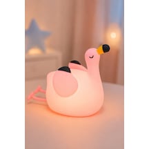 Flapo - Flamingo Figürlü Şarjlı Silikon Gece Lambası 3 Kademe Dokunmatik Usb-c Pembe Pembe
