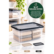 Evonıta 16 Lt Kapaklı Saklama Kutusu Clearbox Şeffaf Çok Amaçlı Organizer Kutu Siyah Kapaklı Düzenleyici