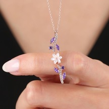 Mia vento Ametist Taşlı Manolya Çiçeği Zarafet Bağı Rose Renk Flowers Gümüş Kolye
