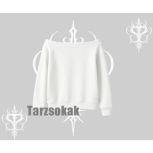 Startmore Kayık Yaka Sweatshirt Tsundere Anime Japanese Style Baskılı Beyaz