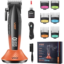 Vgr 889c Profesyonel Erkek Saç Kesme Makinesi, 9000 Rpm Akülü Berber Saç Kesme Makinesi, Seramik Ve Mım Bıçaklar, 6 Manyetik Kılavuz Tarak, Led Ekran, Usb Şarj Tabanı, Erkek Berber Bakım Seti 210 DK